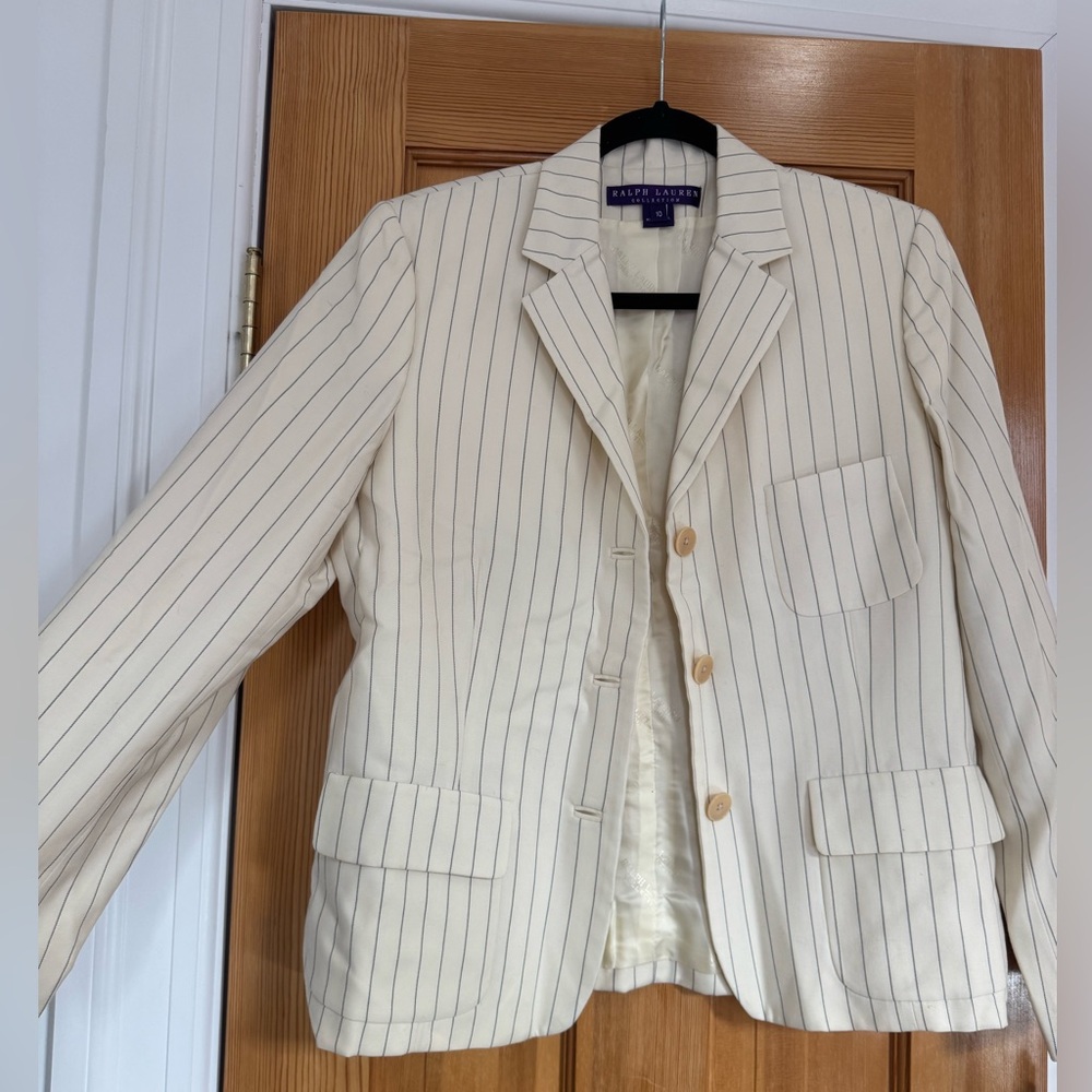 Ralph Lauren Purple Label Cream Striped Blazer